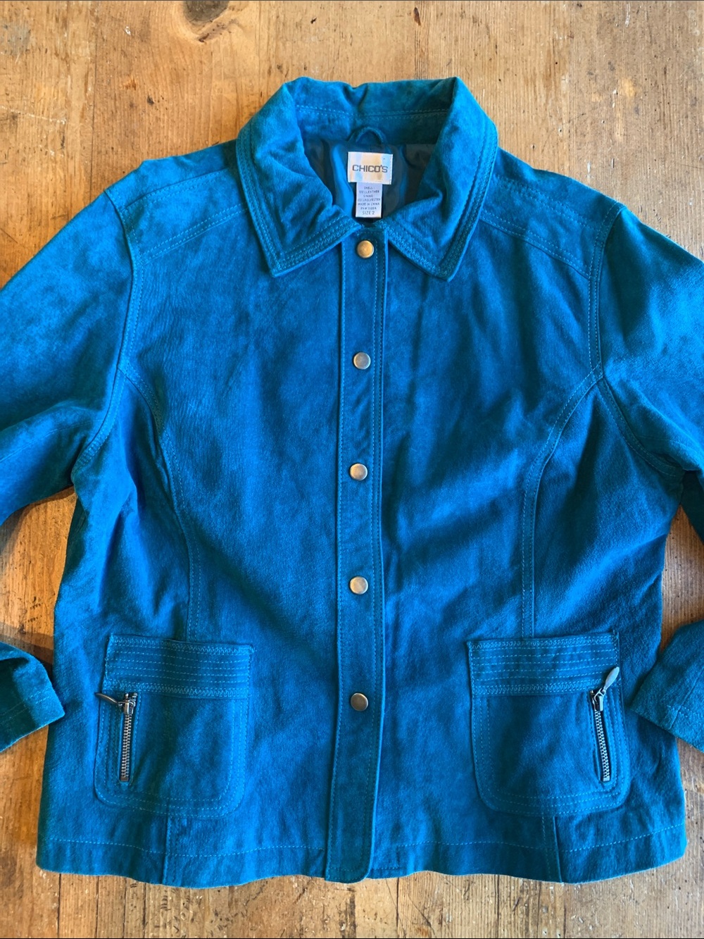 Chico's Teal Suede Snap Jacket - Picture 13 of 16